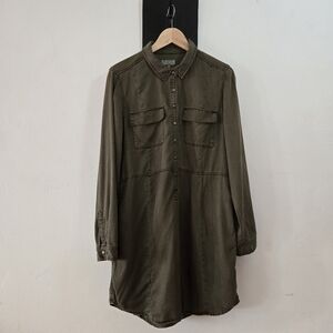 Lucky Brand Long sleeve Army Green Midi Shirt‎ Dress Size Large